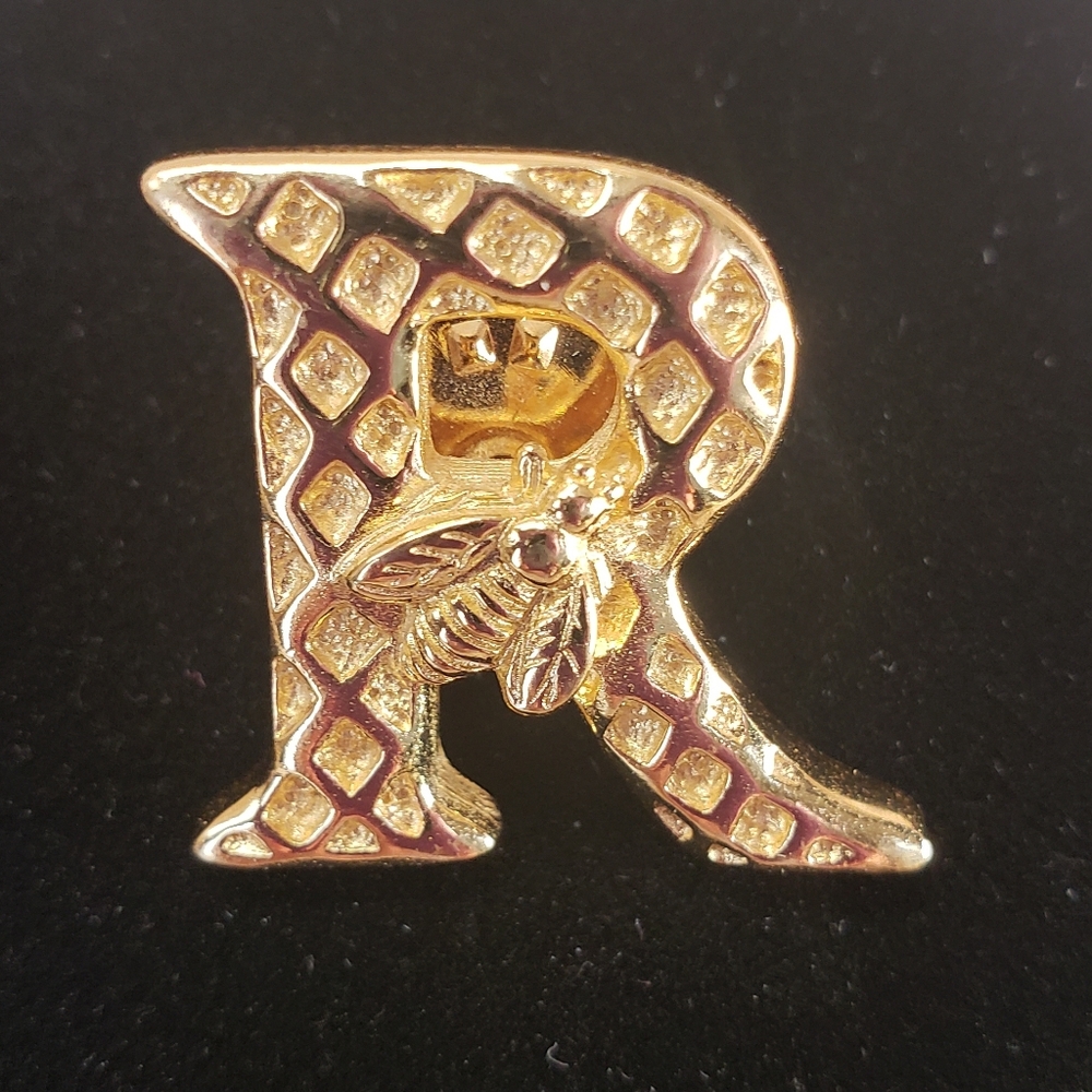 Christian Dior Honeycomb and Bee Initial R Pin Tie Tack